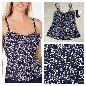 Island Escape Women's Bella Floral Tahiti Navy Tankini Swimsuit Swim Top 8 NEW